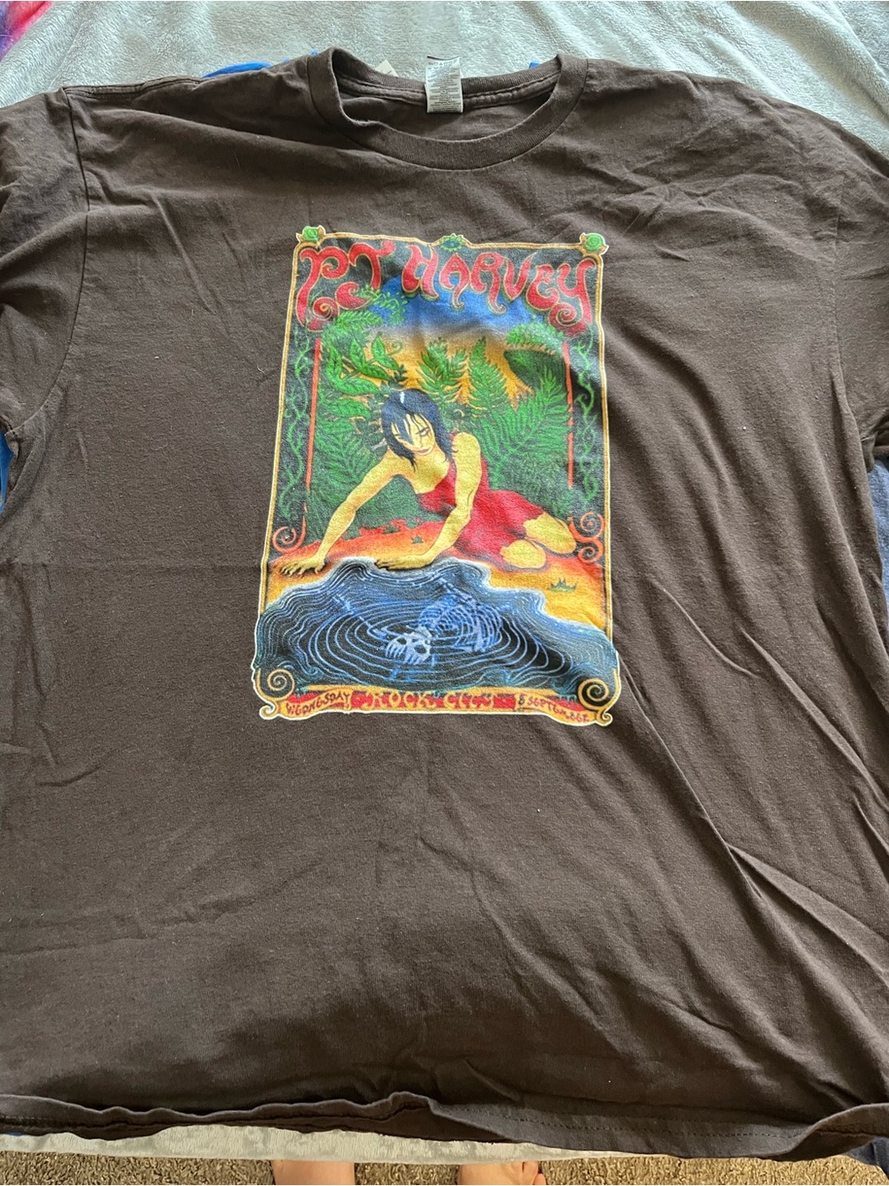 Amazing PJ Harvey unisex Brown Graphic Art Tee - Red & Blue Illustration